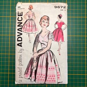 Vtg 50s Advance 9672 Belted Dress w/ Gathered Sleeves Sewing Pattern Women Sz 12